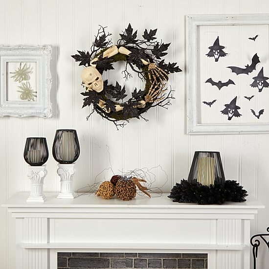 Nearly Natural 24" Halloween Skull And Bones Wreath