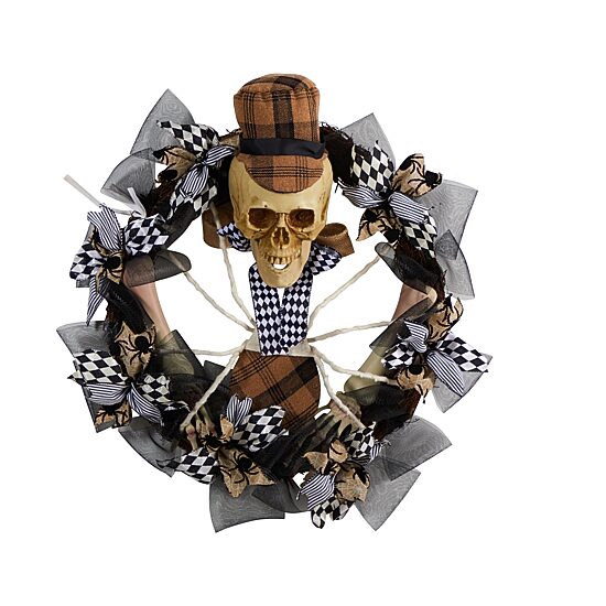 Nearly Natural 24" Halloween Skull In Mesh Wreath