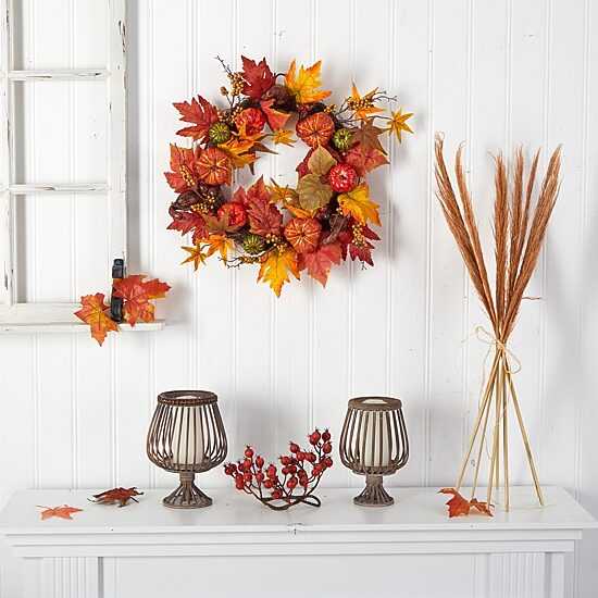 Nearly Natural 24" Pumpkin  Berries Faux Wreath