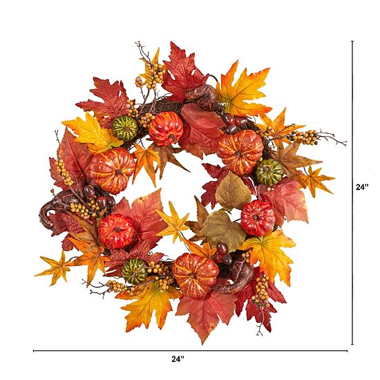 Nearly Natural 24" Pumpkin  Berries Faux Wreath