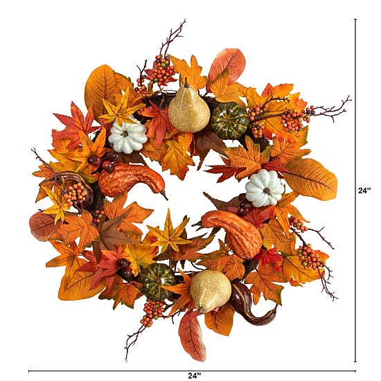 Nearly Natural "24"" Autumn Pumpkin Faux" Wreath