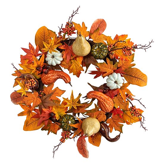 Nearly Natural "24"" Autumn Pumpkin Faux" Wreath