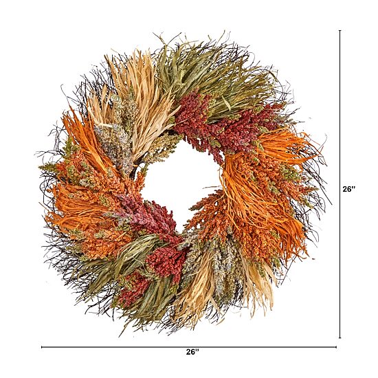 Nearly Natural 26" Fall Sorghum Harvest Autumn Wreath
