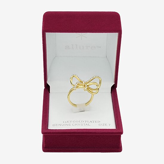 Sparkle Allure Womens Crystal 14K Gold Over Brass Bow Cocktail Ring