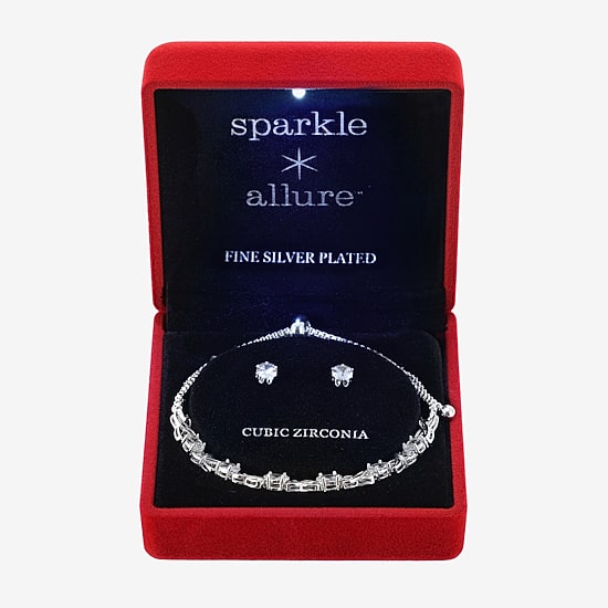 Sparkle Allure Light Up Box Womens Cubic Zirconia Pure Silver Over Brass 2-pc. Jewelry Set
