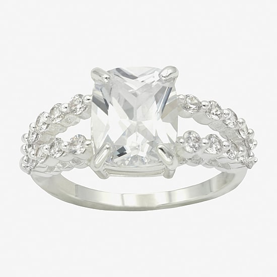 Sparkle Allure Split Shank Womens Cubic Zirconia Pure Silver Over Brass Engagement Ring