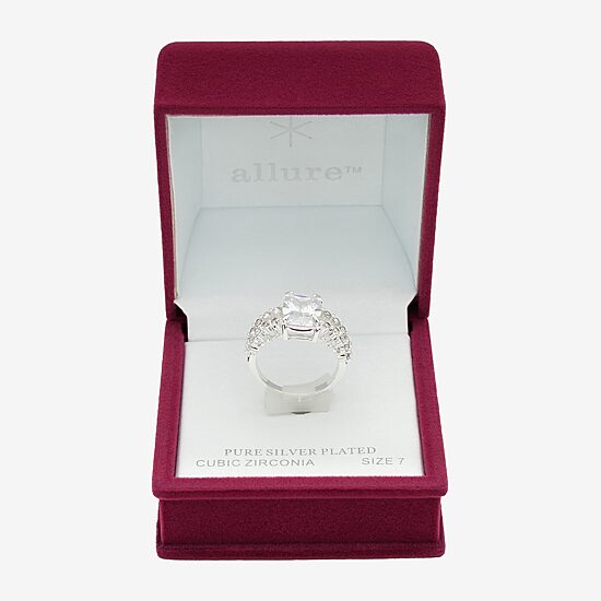 Sparkle Allure Split Shank Womens Cubic Zirconia Pure Silver Over Brass Engagement Ring