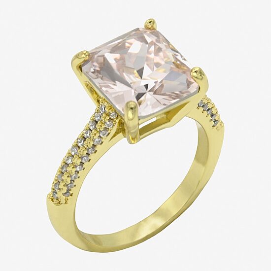 Sparkle Allure Womens Pink Crystal 14K Gold Over Brass Square Cocktail Ring