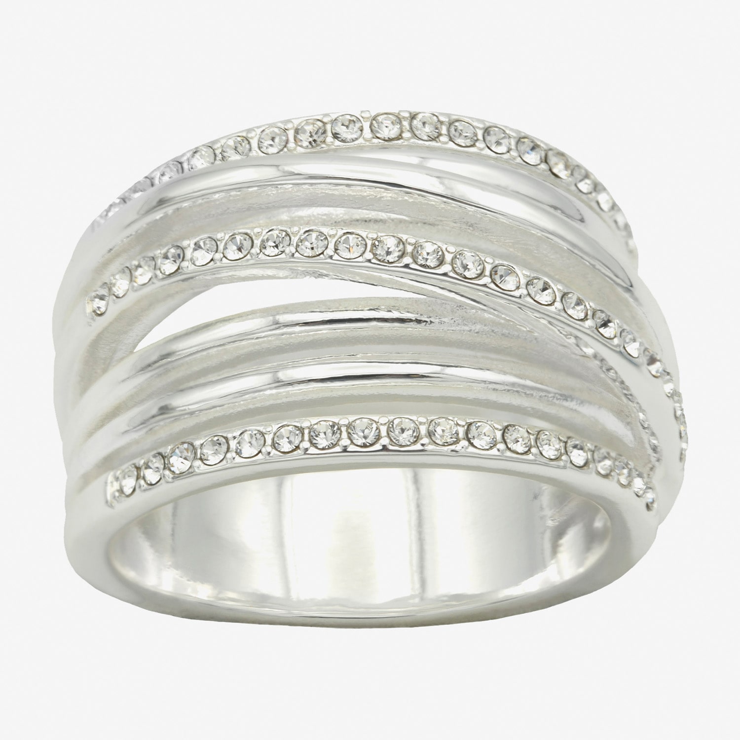 Sparkle Allure Wrap Faux Stacked Womens 7.5MM Crystal Pure Silver Over Brass Bypass  Band