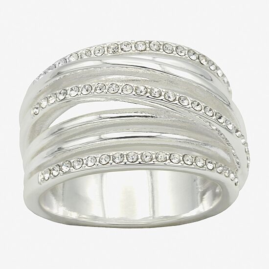 Sparkle Allure Wrap Faux Stacked Womens 7.5MM Crystal Pure Silver Over Brass Bypass  Band