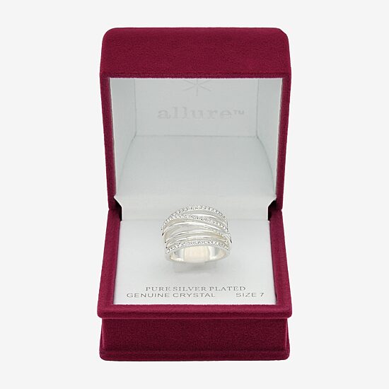 Sparkle Allure Wrap Faux Stacked Womens 7.5MM Crystal Pure Silver Over Brass Bypass  Band