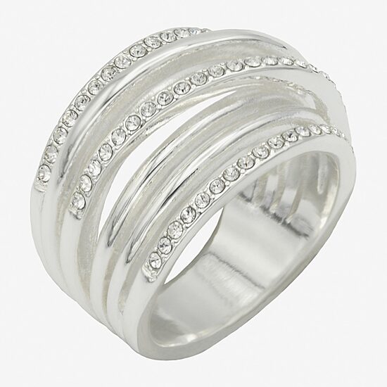 Sparkle Allure Wrap Faux Stacked Womens 7.5MM Crystal Pure Silver Over Brass Bypass  Band