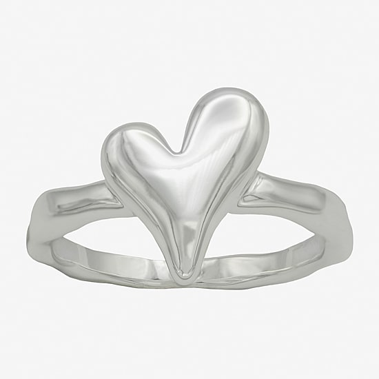 Sparkle Allure Polished Womens 2.5MM Pure Silver Over Brass Heart Delicate Band