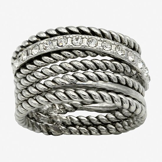 Sparkle Allure Antique Rope Faux Stacked Womens 10MM Crystal Pure Silver Over Brass Band