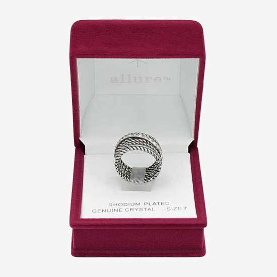 Sparkle Allure Antique Rope Faux Stacked Womens 10MM Crystal Pure Silver Over Brass Band