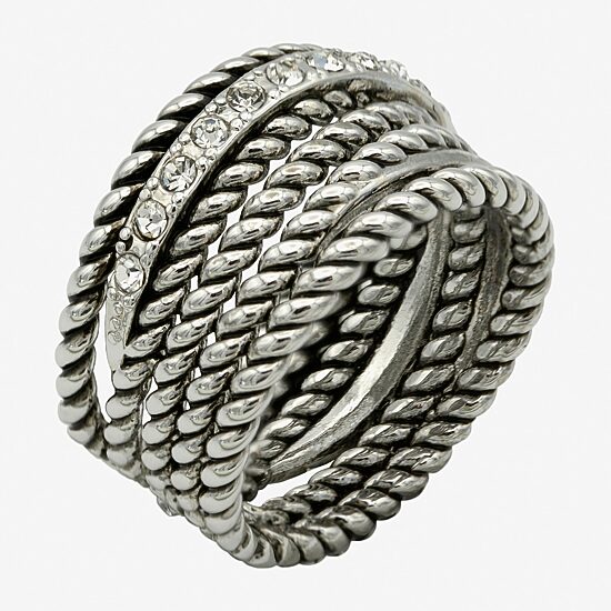 Sparkle Allure Antique Rope Faux Stacked Womens 10MM Crystal Pure Silver Over Brass Band