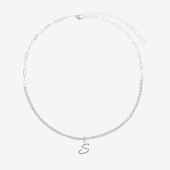 Sparkle Allure Initial Womens Cubic Zirconia Pure Silver Over Brass 16 Inch Tennis Necklace