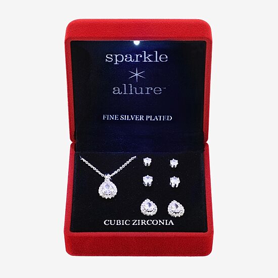 Sparkle Allure Light Up Box Womens Cubic Zirconia Pure Silver Over Brass 4-pc. Jewelry Set