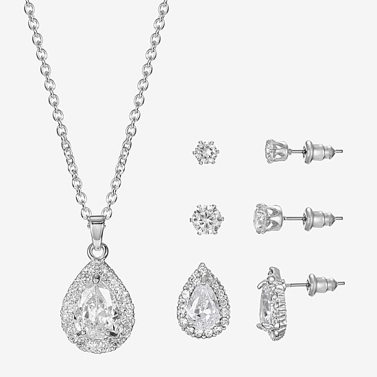 Sparkle Allure Light Up Box Womens Cubic Zirconia Pure Silver Over Brass 4-pc. Jewelry Set