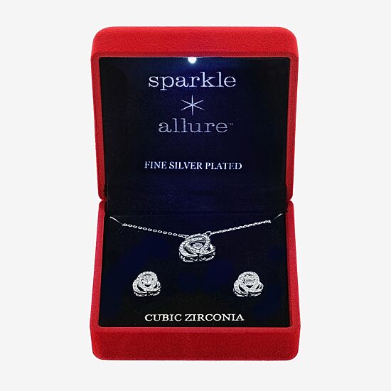 Sparkle Allure Light Up Box Womens Cubic Zirconia Pure Silver Over Brass Knot 2-pc. Jewelry Set
