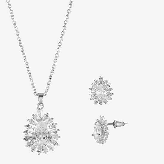 Sparkle Allure Light Up Box Halo Womens Cubic Zirconia Pure Silver Over Brass Pear 2-pc. Jewelry Set