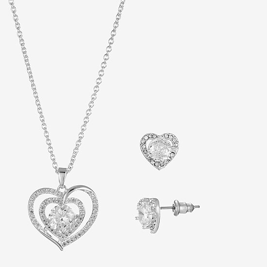 Sparkle Allure Light Up Box Halo Womens Cubic Zirconia Pure Silver Over Brass Heart 2-pc. Jewelry Set