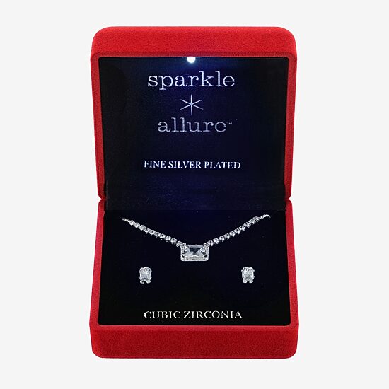 Sparkle Allure Light Up Box Halo Womens Cubic Zirconia Pure Silver Over Brass 2-pc. Jewelry Set