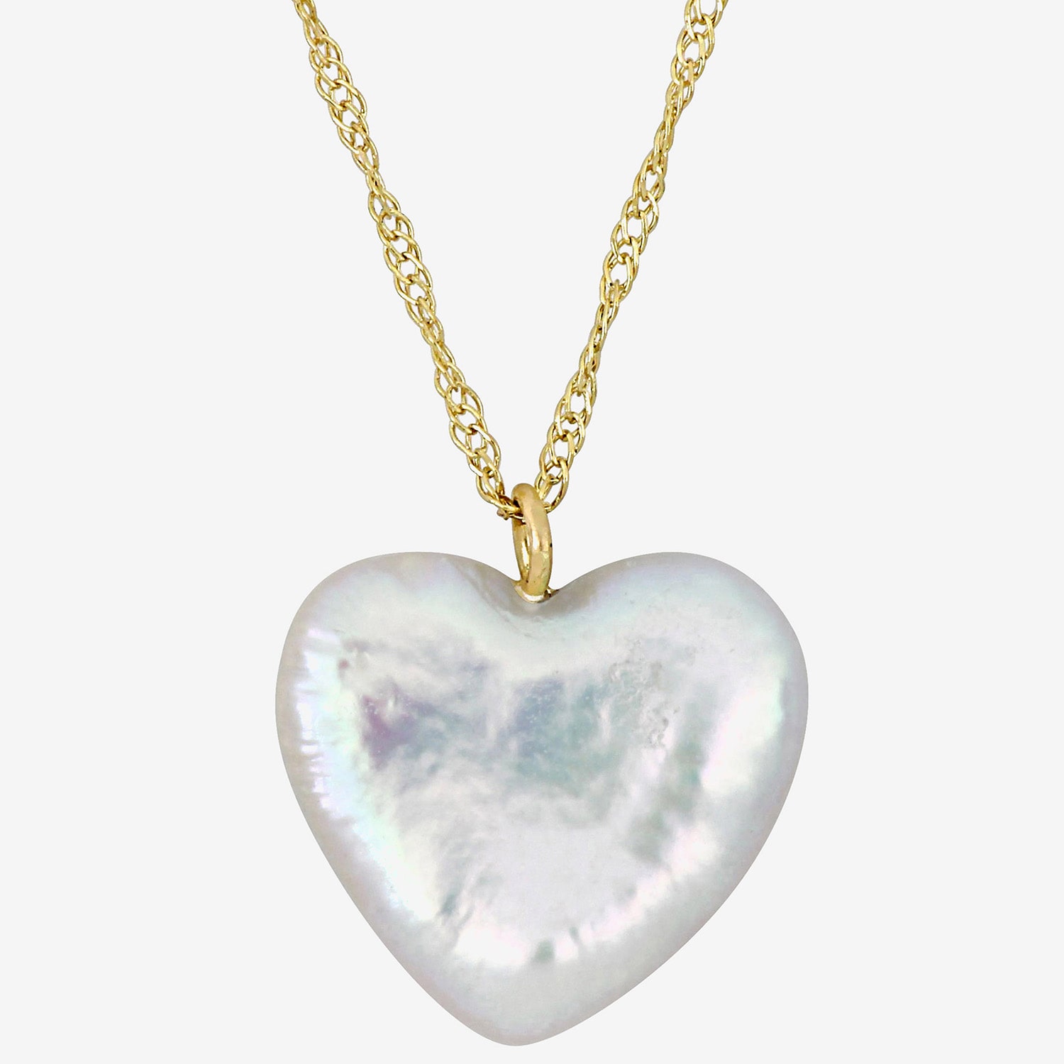 Womens White Cultured Freshwater Pearl 14K Gold Heart 17 Inch Pendant Necklace