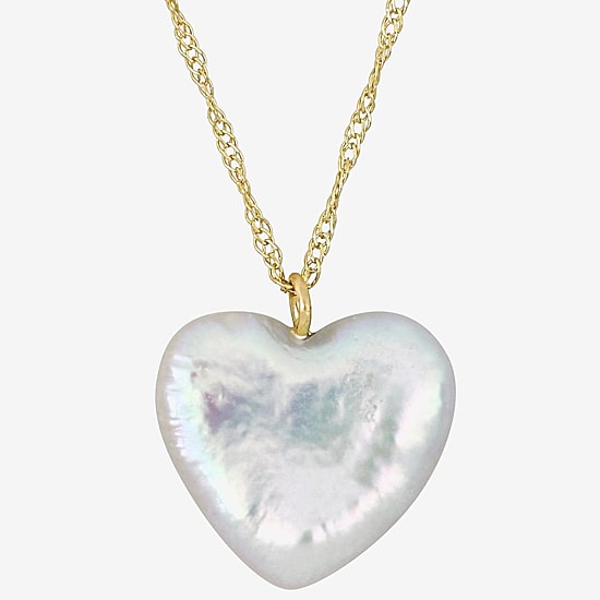 Womens White Cultured Freshwater Pearl 14K Gold Heart 17 Inch Pendant Necklace