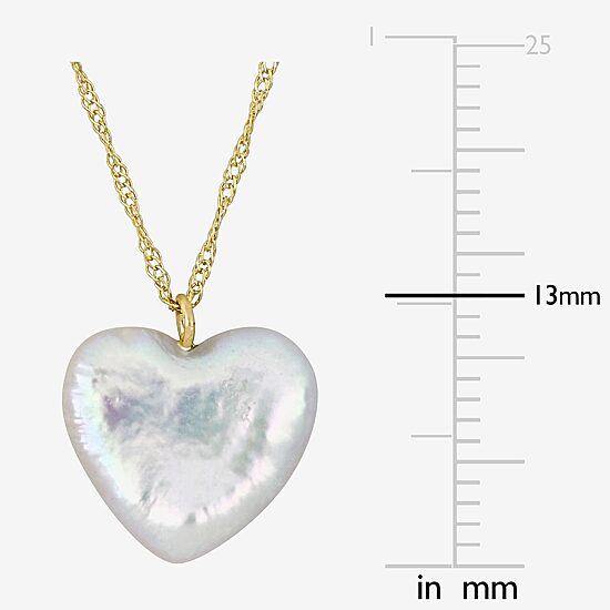 Womens White Cultured Freshwater Pearl 14K Gold Heart 17 Inch Pendant Necklace