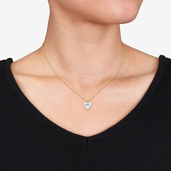 Womens White Cultured Freshwater Pearl 14K Gold Heart 17 Inch Pendant Necklace