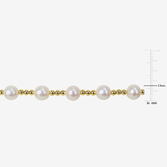 Womens White Cultured Freshwater Pearl 10K Gold Stretch Bracelet