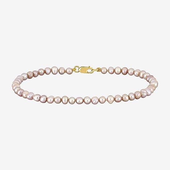 Womens White Cultured Freshwater Pearl 14K Gold Strand Bracelet