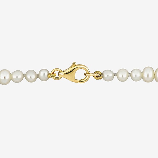 Womens White Cultured Freshwater Pearl 10K Gold Strand Bracelet