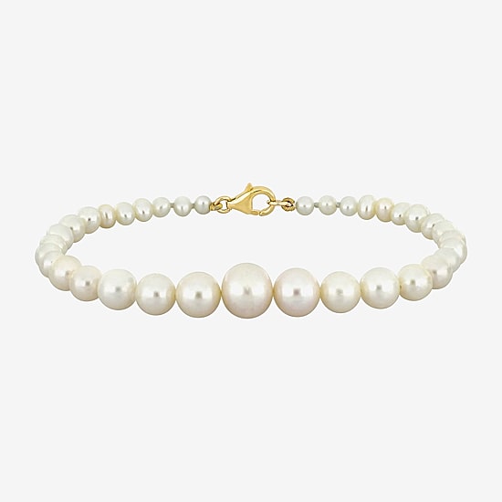 Womens White Cultured Freshwater Pearl 10K Gold Strand Bracelet