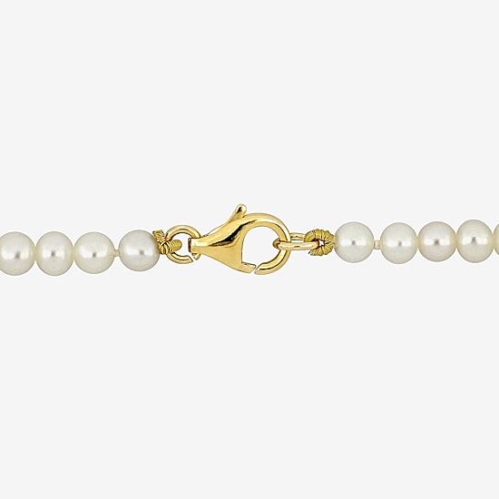 Womens White Cultured Freshwater Pearl 10K Gold Strand Bracelet