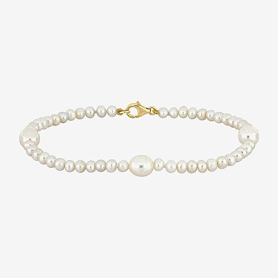 Womens White Cultured Freshwater Pearl 10K Gold Strand Bracelet
