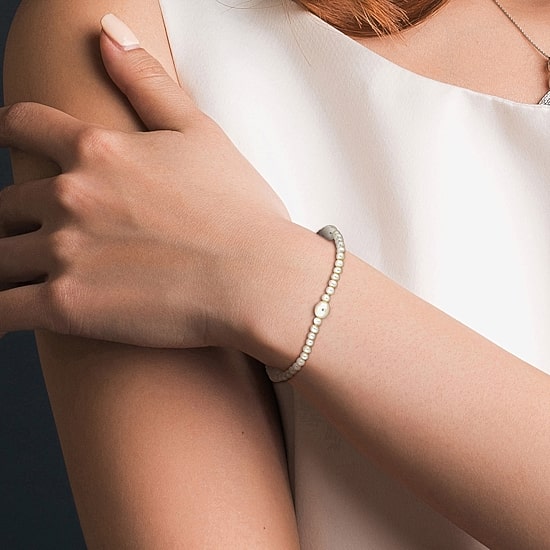 Womens White Cultured Freshwater Pearl 10K Gold Strand Bracelet