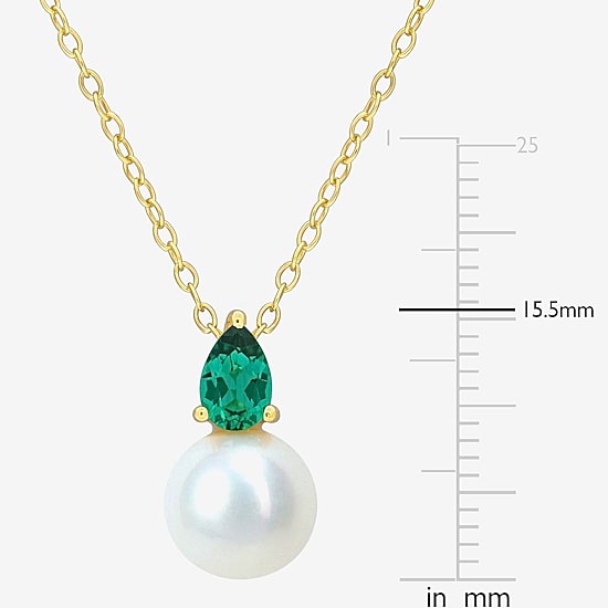 Womens White Cultured Freshwater Pearl & Gemstone 18K Gold Over Silver Pendant Necklace