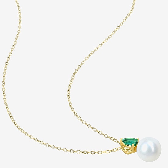 Womens White Cultured Freshwater Pearl & Gemstone 18K Gold Over Silver Pendant Necklace