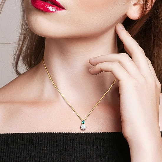 Womens White Cultured Freshwater Pearl & Gemstone 18K Gold Over Silver Pendant Necklace