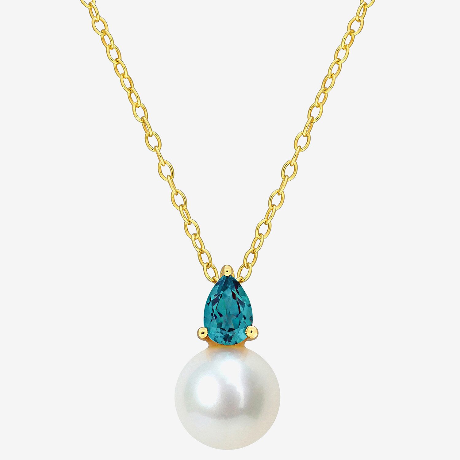 Womens White Cultured Freshwater Pearl & Gemstone 18K Gold Over Silver Pendant Necklace