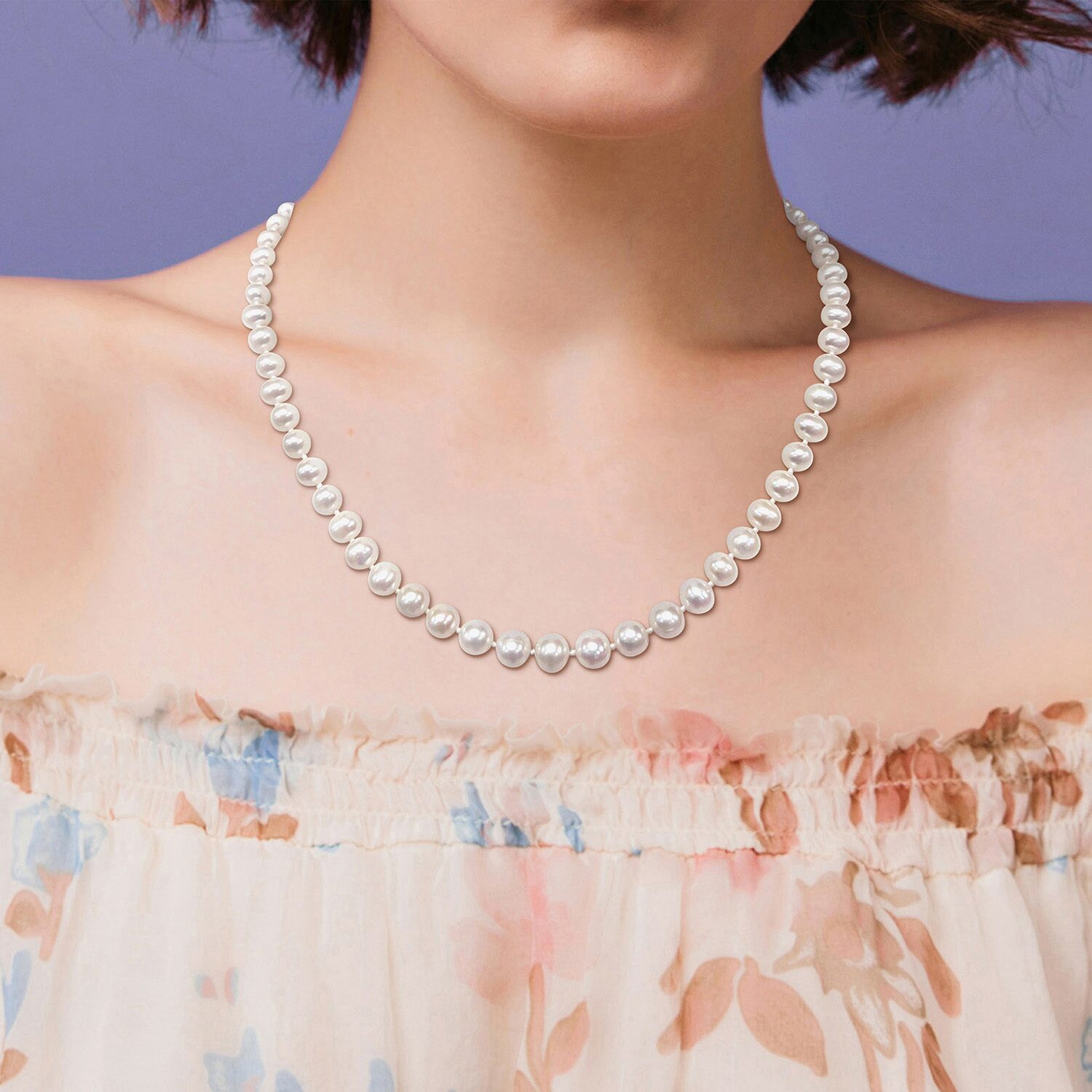 Womens White Sterling Silver Inch Strand Necklace