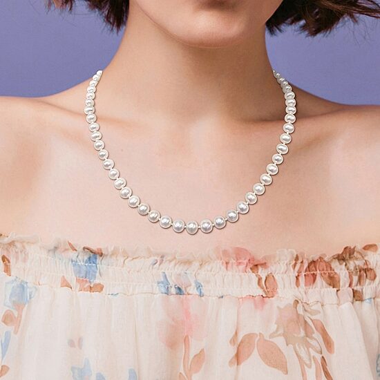 Womens White Sterling Silver 18 Inch Strand Necklace
