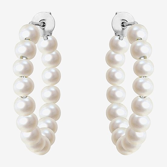 Womens White Cultured Freshwater Pearl Sterling Silver 26mm Hoop Earrings