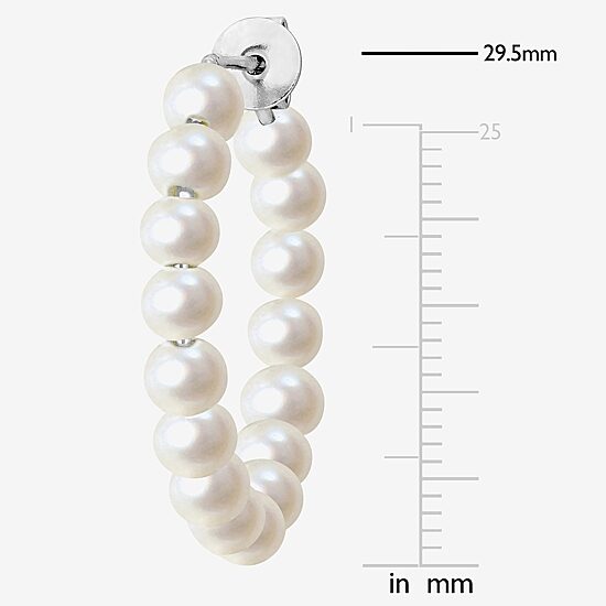 Womens White Cultured Freshwater Pearl Sterling Silver 26mm Hoop Earrings