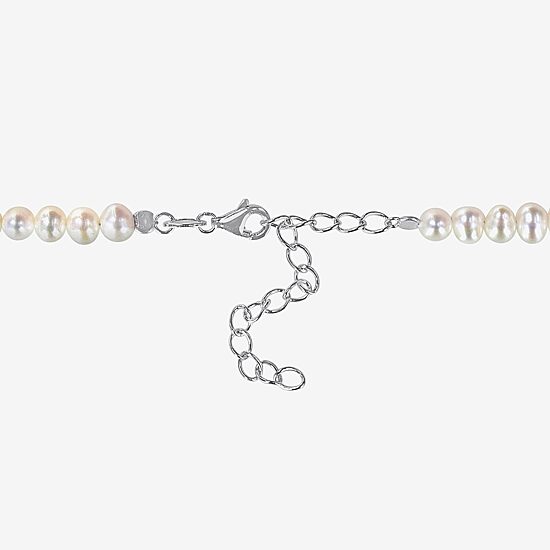 Womens White Sterling Silver 17 Inch Strand Necklace