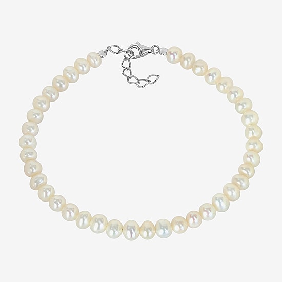 Womens White Cultured Freshwater Pearl Sterling Silver Strand Bracelet