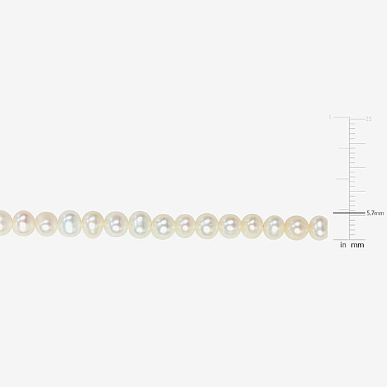 Womens White Cultured Freshwater Pearl Sterling Silver Strand Bracelet