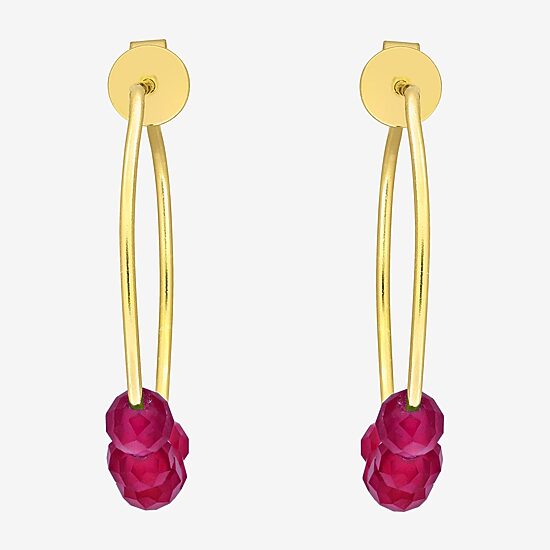 Womens Lab Created Red Ruby 18K Gold Over Silver 26mm Hoop Earrings